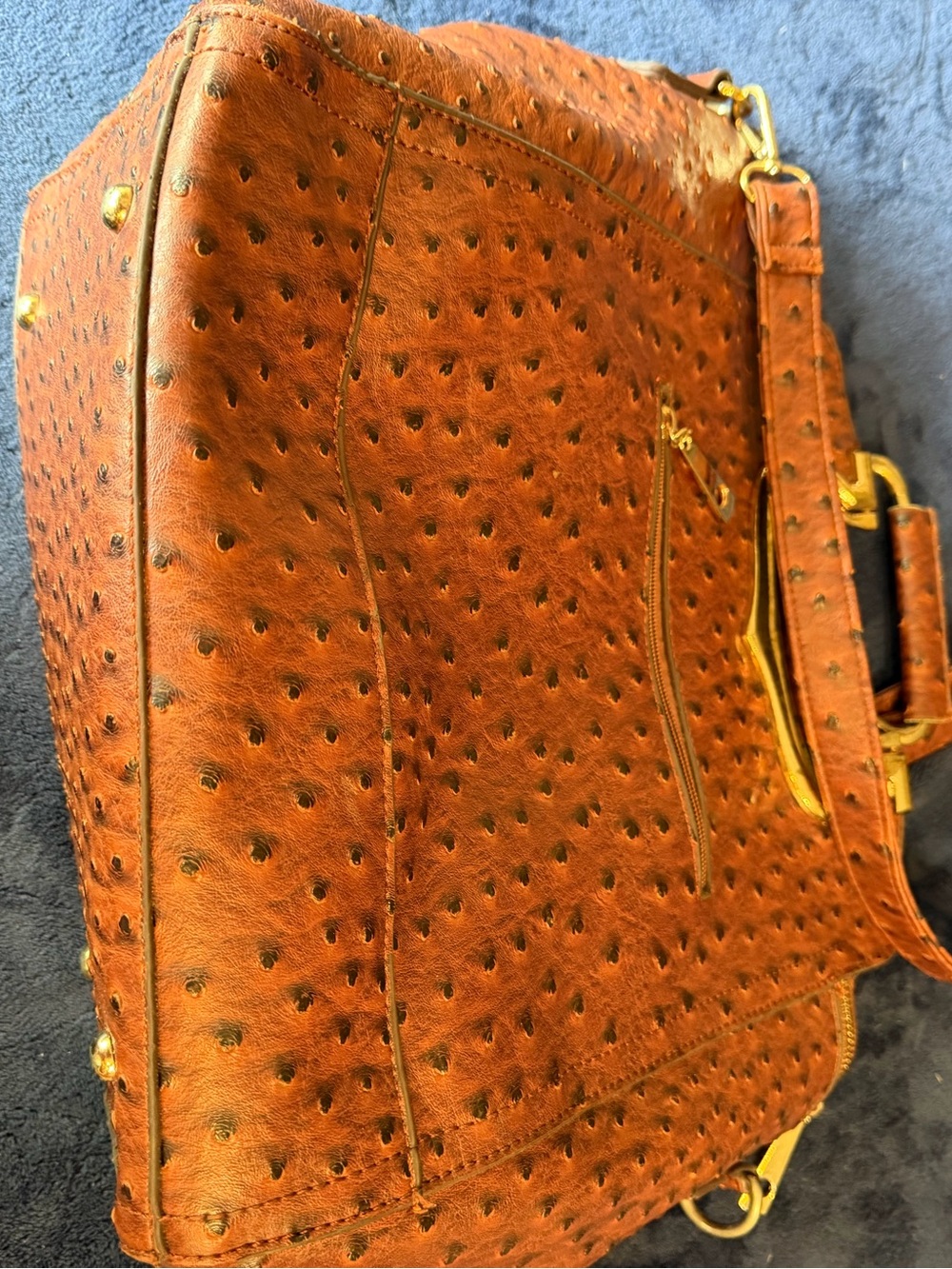 Michael Kors Cognac Ostrich-Embossed Leather Satchel with Gold Hardware - Picture 3 of 4